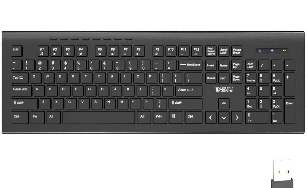 Ergonomic Wireless Keyboard Full Size QWERTY Numeric Keypad Silent Keys Black